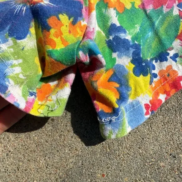 90s Pinwheels Bold Colorful Floral Pull On Elastic Waist Lounge Shorts Cotton - Picture 9 of 10